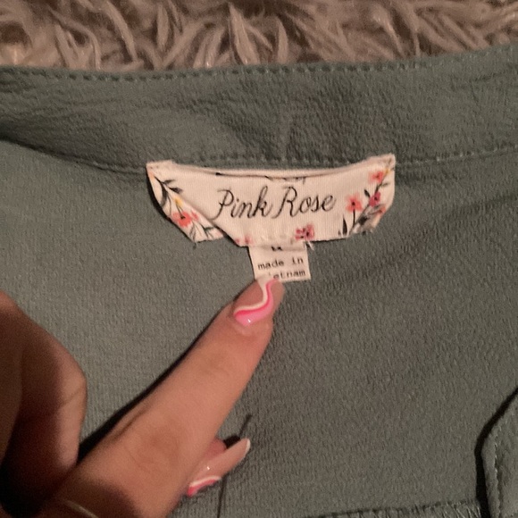 pink rose blouse size M greenish blue - Picture 2 of 3